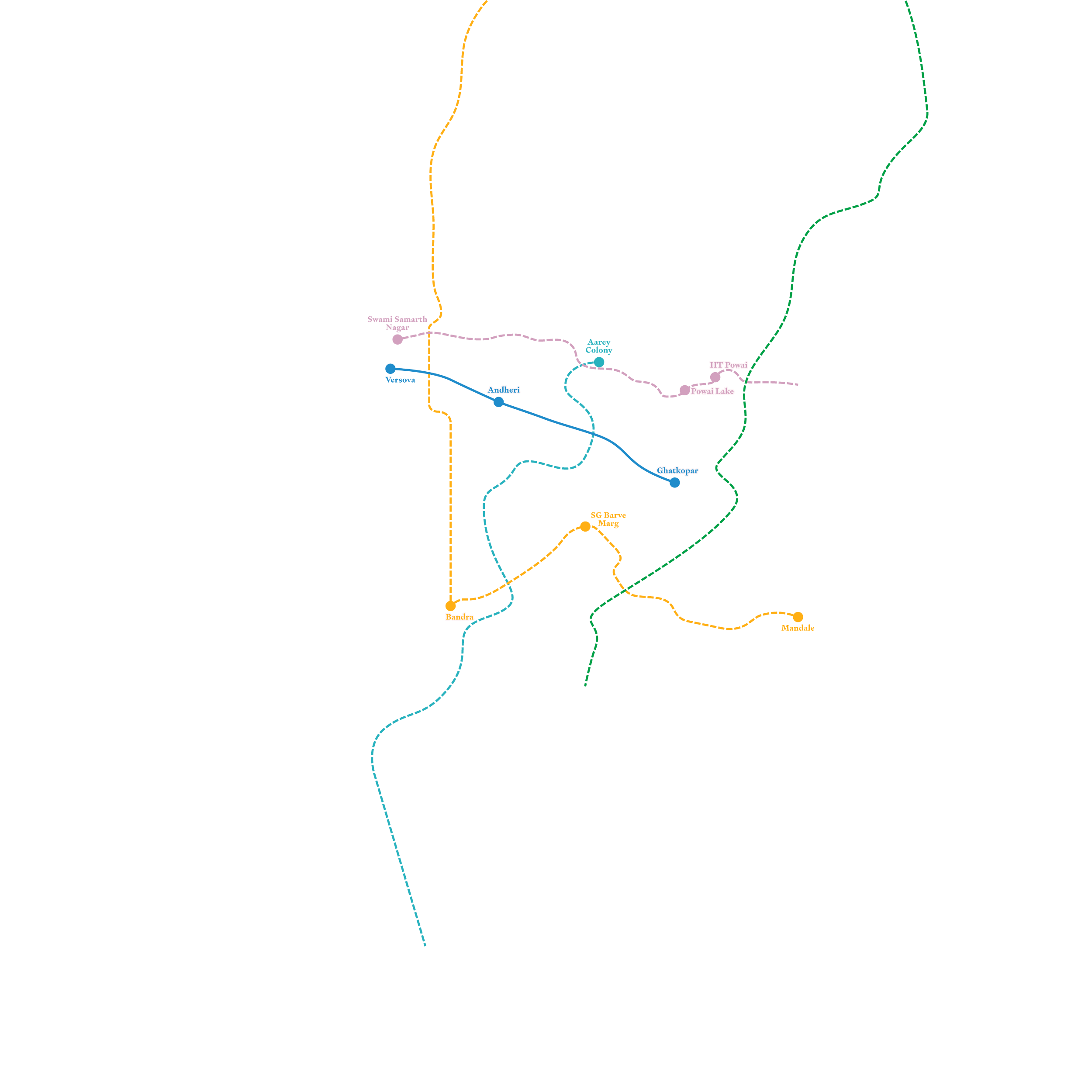 Map illustrating the location of Downtown Powai and its connectivity to surrounding regions and landmarks in Mumbai