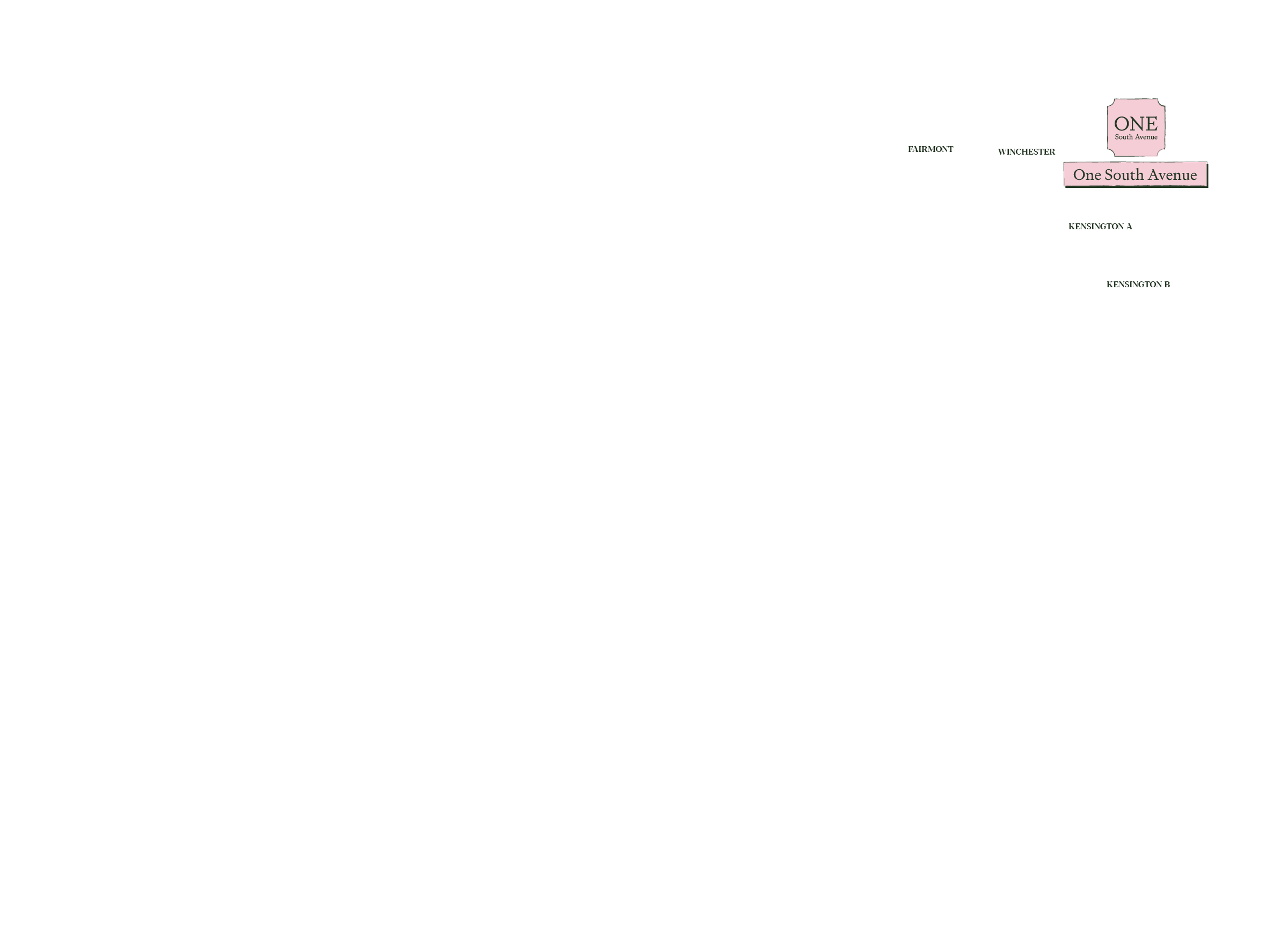 The map highlights key locations within the area including 'One South Avenue' at the top right in 
pink, with specific areas named Fairmont, Winchester, Kensington A, and Kensington B
