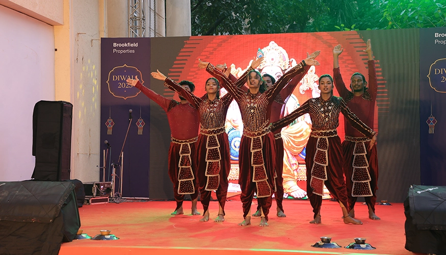 Cultural dance performance at Downtown Powai’s Diwali celebration, with dancers in traditional attire on stage